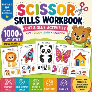 Scissor Skills Workbook for Kids Ages 3-5 | 1000+ Cut and Glue Activities | Preschool Cutting Practice | Printable PDF Bundle
