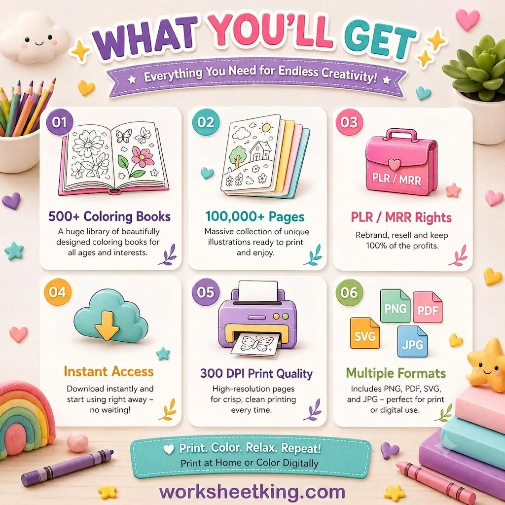 100,000+ Coloring Pages Bundle | 500+ Coloring Books Pdf| Kids & Adults Gift - Image 3