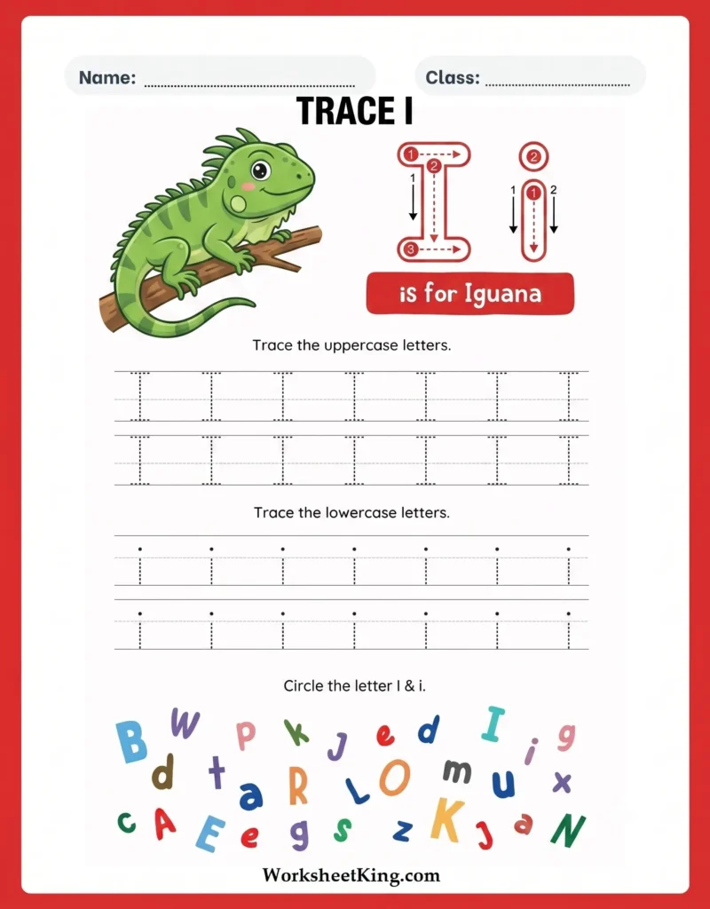 Letter I tracing worksheets printable for preschool and kindergarten