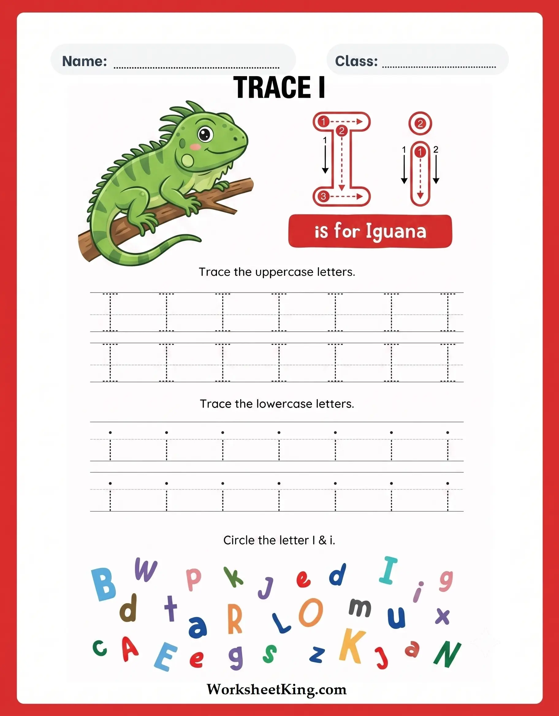 Letter I tracing worksheets printable for preschool and kindergarten