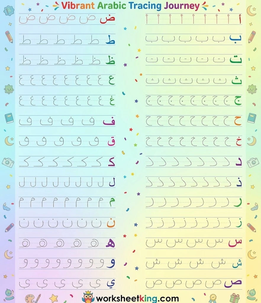 Arabic alphabet tracing worksheet for kids